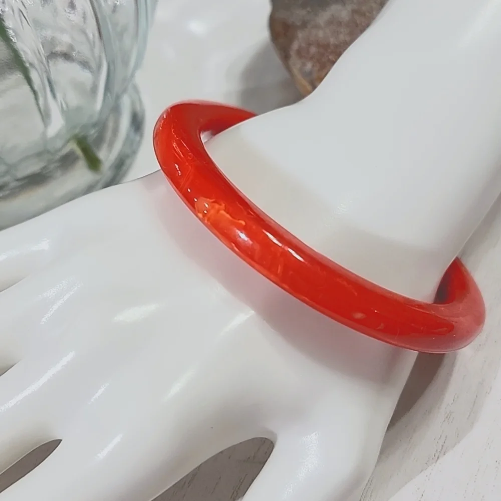 Bakelite Orange Marbled Swirl Bangle Bracelet